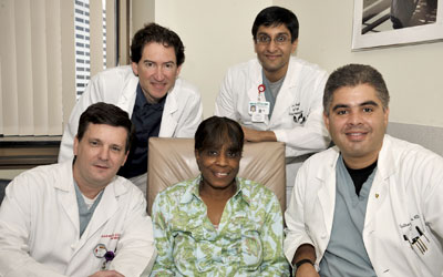 First patient in trial of tiny heart pump and her physcians First patient in trial of tiny heart pump and her physcians