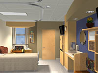 Artist's rendering of patient room. Artist's rendering of patient room.