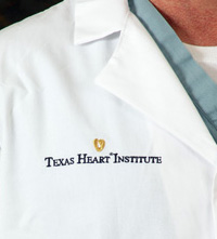 Close up of THI logo on lab coat Close up of THI logo on lab coat